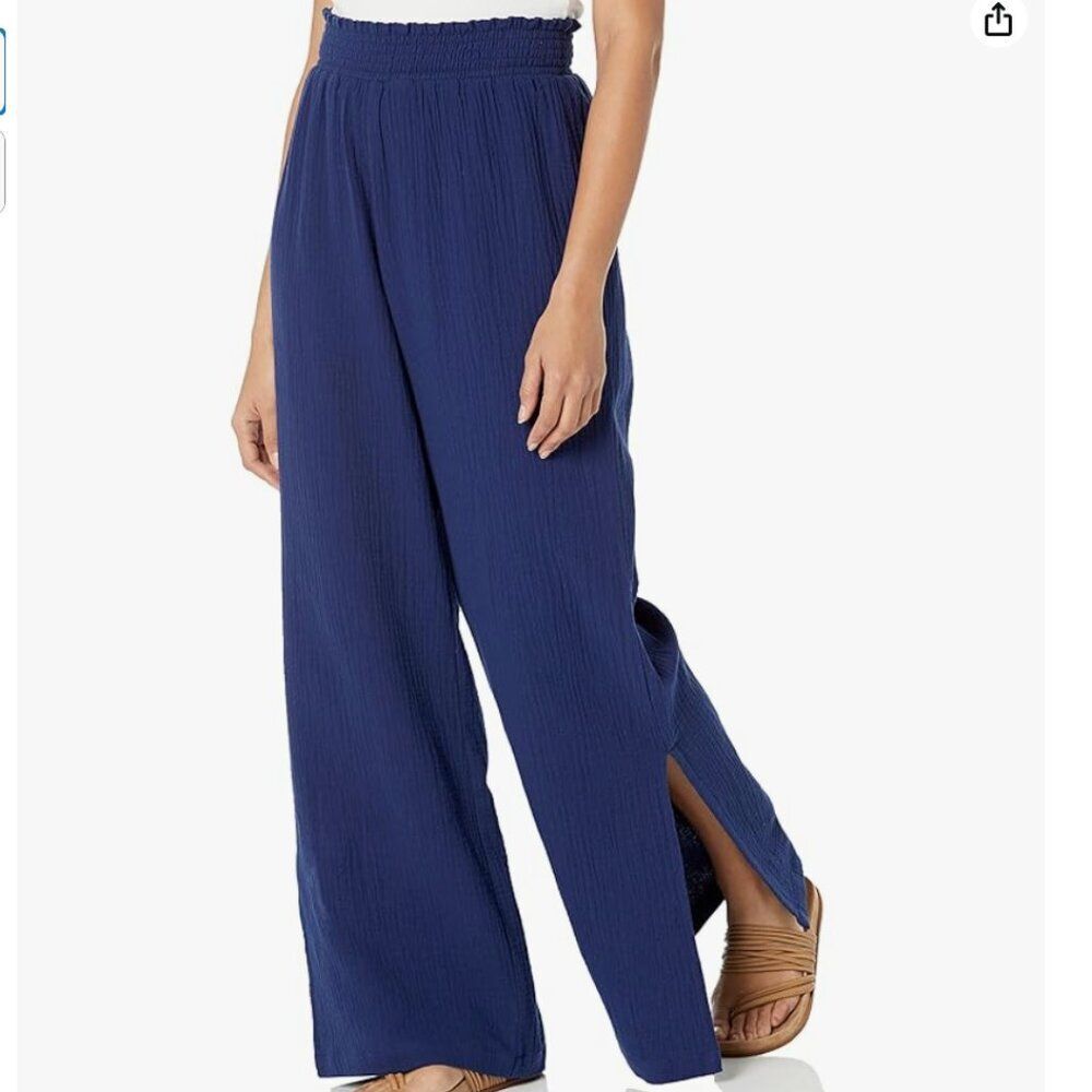 Joie Navy Blue Smocked Wide Leg Gauze Cotton Pants Sz 2X